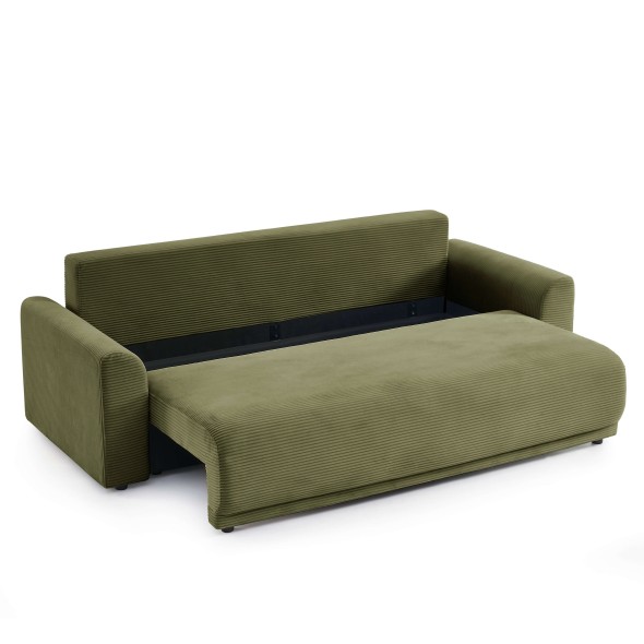 Canapé droit convertible 3 places SOLINE velours côtelé vert