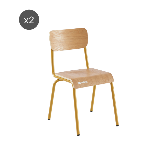 Lot de 2 chaises PANTONE jaune moutarde et placage frêne pieds métal