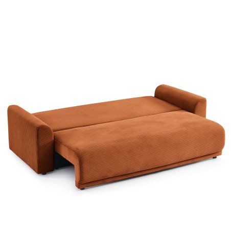 Canapé droit convertible 3 places SOLINE velours côtelé terracotta