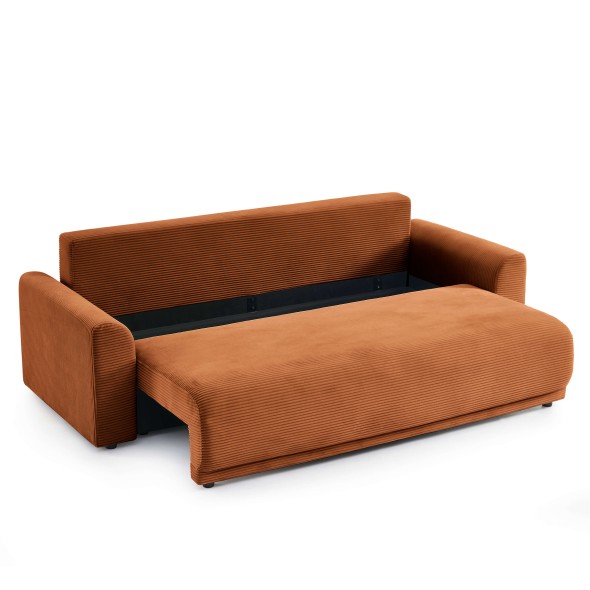 Canapé droit convertible 3 places SOLINE velours côtelé terracotta