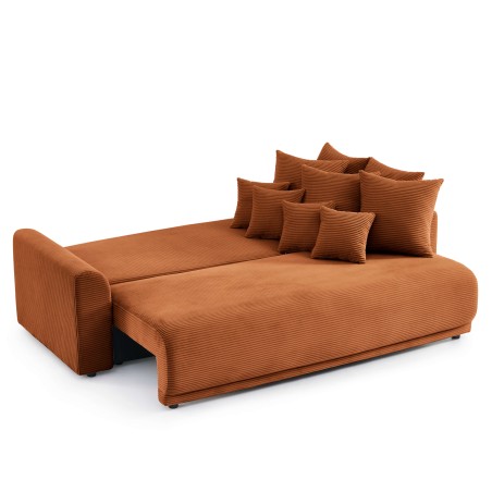 Canapé droit convertible 3 places SOLINE velours côtelé terracotta