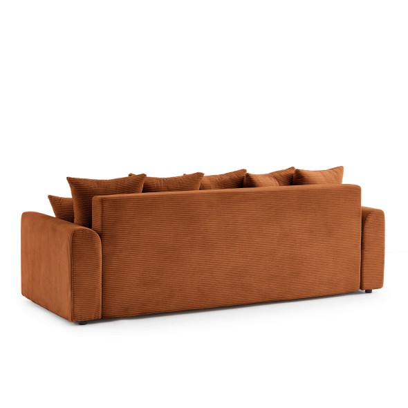 Canapé droit convertible 3 places SOLINE velours côtelé terracotta