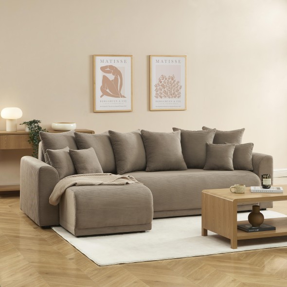 Canapé d'angle convertible et réversible 4 places SOLINE velours taupe