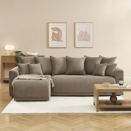 Canapé d'angle convertible et réversible 4 places SOLINE velours taupe