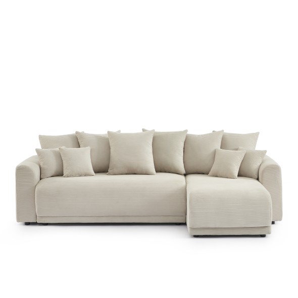 Canapé d'angle convertible et réversible 4 places SOLINE velours côtelé beige