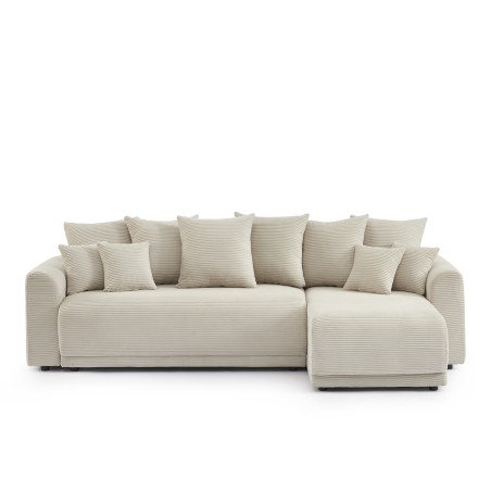 Canapé d'angle convertible et réversible 4 places SOLINE velours côtelé beige