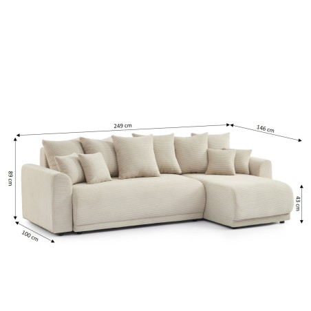 Canapé d'angle convertible et réversible 4 places SOLINE velours côtelé beige