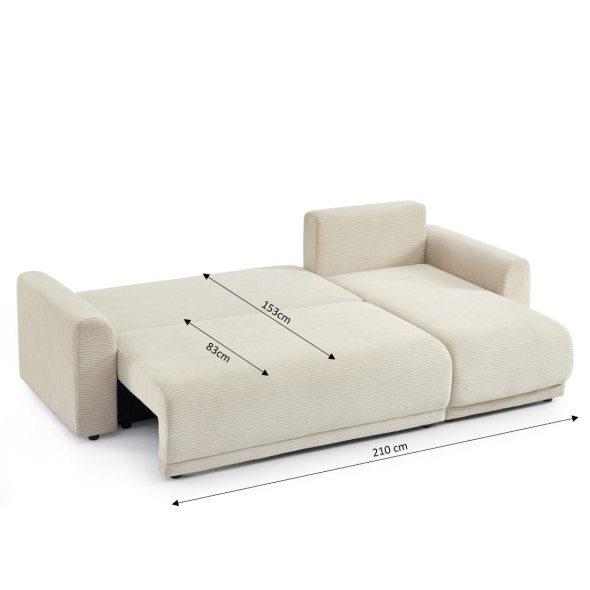 Canapé d'angle convertible et réversible 4 places SOLINE velours côtelé beige