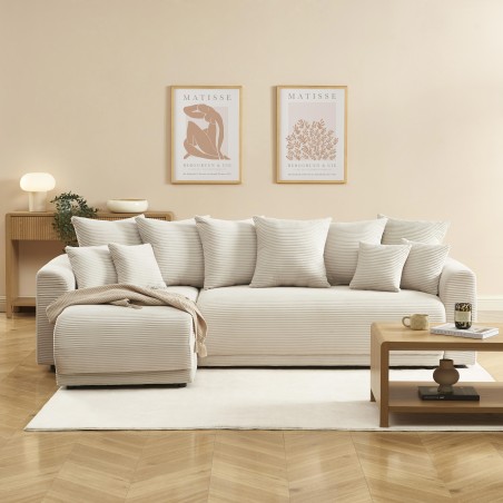 Canapé d'angle convertible et réversible 4 places SOLINE velours côtelé beige