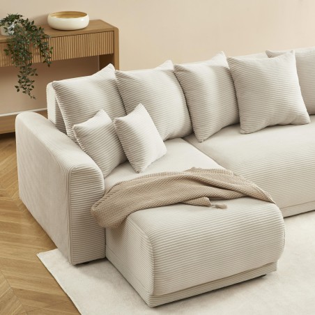 Canapé d'angle convertible et réversible 4 places SOLINE velours côtelé beige