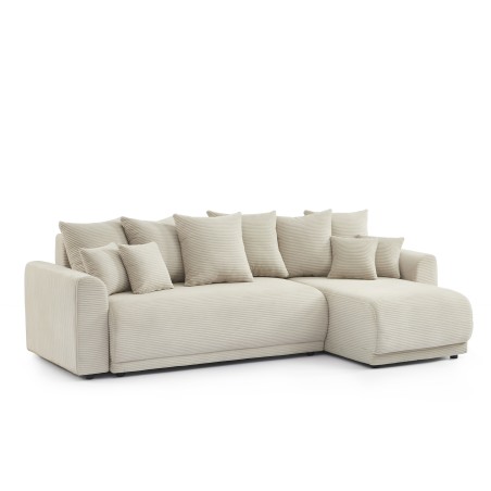 Canapé d'angle convertible et réversible 4 places SOLINE velours côtelé beige