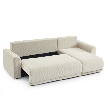 Canapé d'angle convertible et réversible 4 places SOLINE velours côtelé beige