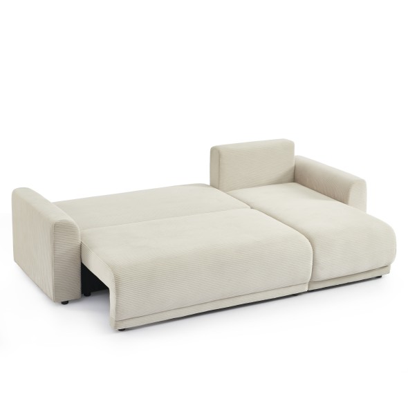 Canapé d'angle convertible et réversible 4 places SOLINE velours côtelé beige