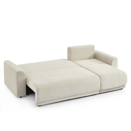 Canapé d'angle convertible et réversible 4 places SOLINE velours côtelé beige