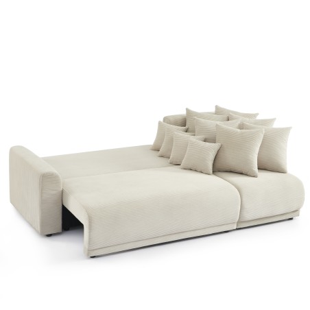 Canapé d'angle convertible et réversible 4 places SOLINE velours côtelé beige