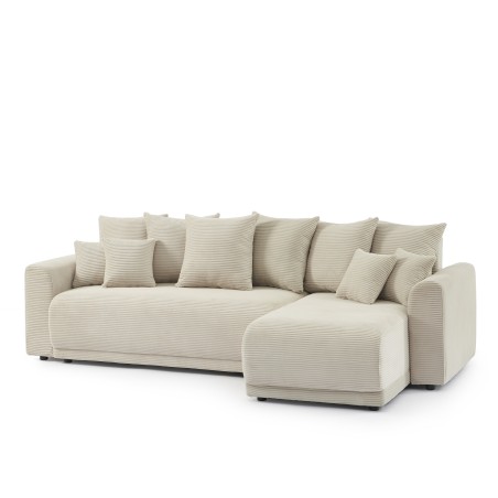 Canapé d'angle convertible et réversible 4 places SOLINE velours côtelé beige