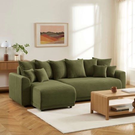 Canapé d'angle convertible et réversible 4 places SOLINE velours côtelé vert