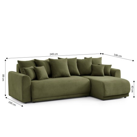 Canapé d'angle convertible et réversible 4 places SOLINE velours côtelé vert