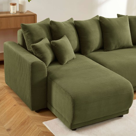 Canapé d'angle convertible et réversible 4 places SOLINE velours côtelé vert