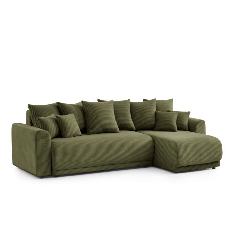 Canapé d'angle convertible et réversible 4 places SOLINE velours côtelé vert