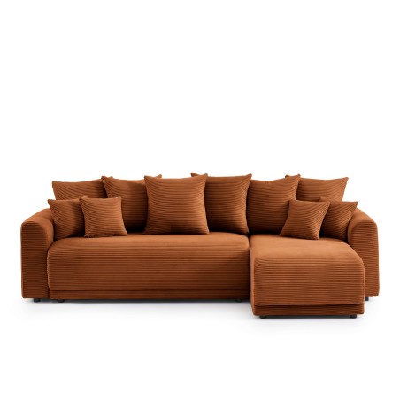 Canapé d'angle convertible et réversible 4 places SOLINE velours côtelé terracotta