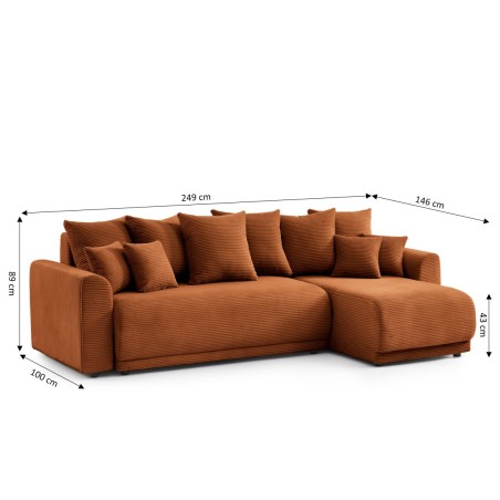 Canapé d'angle convertible et réversible 4 places SOLINE velours côtelé terracotta