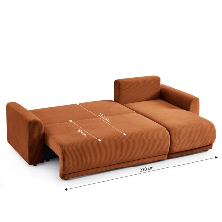 Canapé d'angle convertible et réversible 4 places SOLINE velours côtelé terracotta