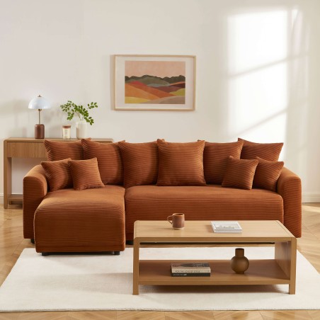 Canapé d'angle convertible et réversible 4 places SOLINE velours côtelé terracotta