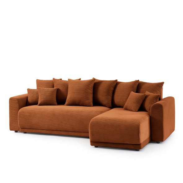 Canapé d'angle convertible et réversible 4 places SOLINE velours côtelé terracotta