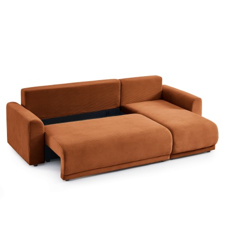 Canapé d'angle convertible et réversible 4 places SOLINE velours côtelé terracotta