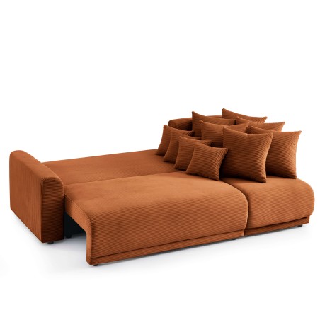 Canapé d'angle convertible et réversible 4 places SOLINE velours côtelé terracotta