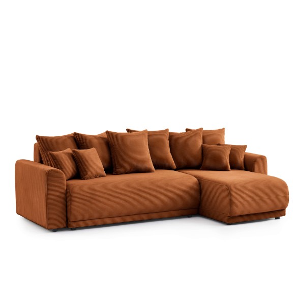 Canapé d'angle convertible et réversible 4 places SOLINE velours côtelé terracotta