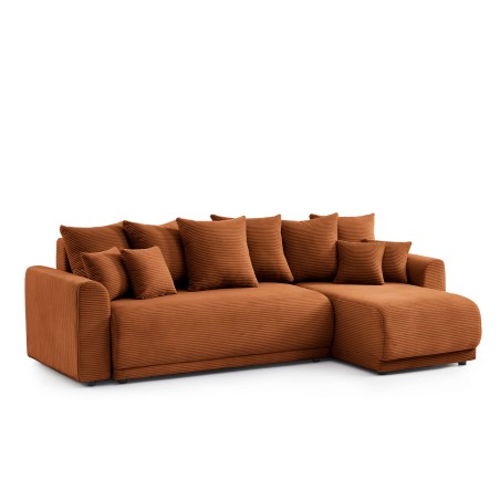 Canapé d'angle convertible et réversible 4 places SOLINE velours côtelé terracotta