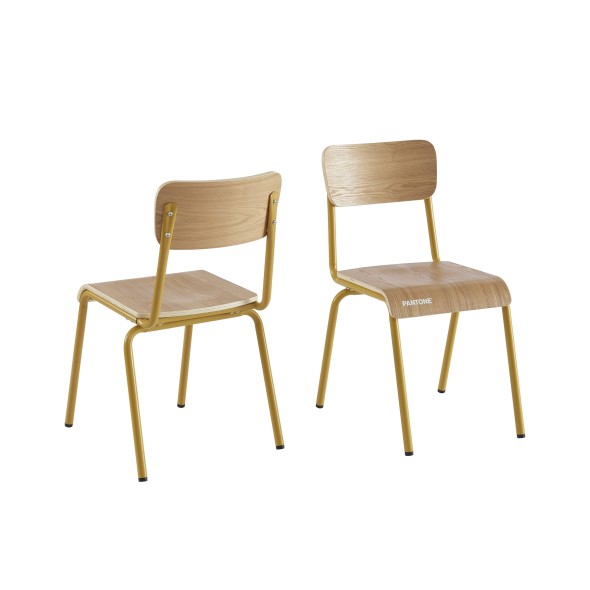 Lot de 2 chaises PANTONE jaune moutarde et placage frêne pieds métal