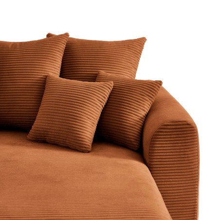 Canapé d'angle convertible et réversible 4 places SOLINE velours côtelé terracotta