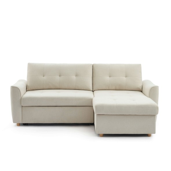 Canapé d'angle convertible et réversible TAMARA 4 places tissu texturé beige