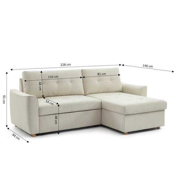 Canapé d'angle convertible et réversible TAMARA 4 places tissu texturé beige