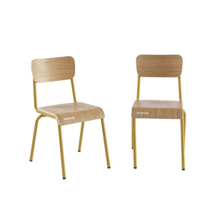 Lot de 2 chaises PANTONE jaune moutarde et placage frêne pieds métal