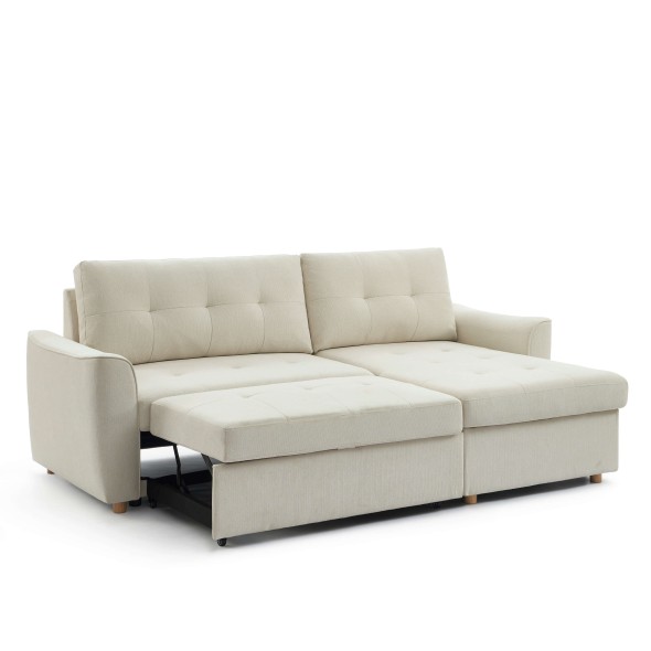 Canapé d'angle convertible et réversible TAMARA 4 places tissu texturé beige