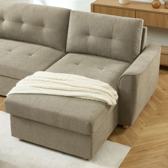 Canapé d'angle convertible et réversible TAMARA 4 places tissu texturé gris