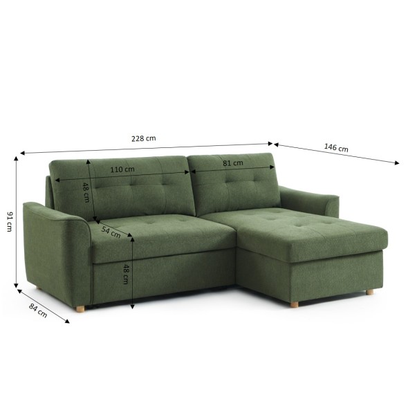 Canapé d'angle convertible et réversible TAMARA 4 places tissu texturé vert