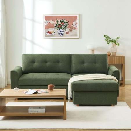 Canapé d'angle convertible et réversible TAMARA 4 places tissu texturé vert