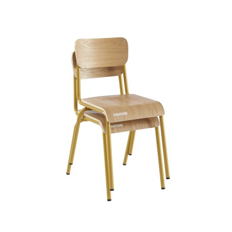 Lot de 2 chaises PANTONE jaune moutarde et placage frêne pieds métal