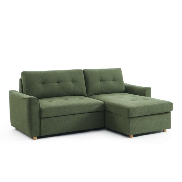 Canapé d'angle convertible et réversible TAMARA 4 places tissu texturé vert