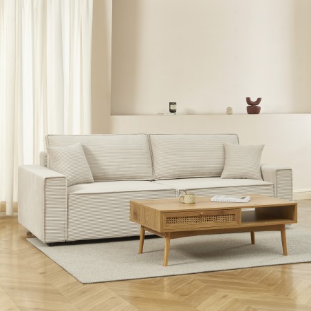Canapé droit convertible 3 places ZOLA velours côtelé beige