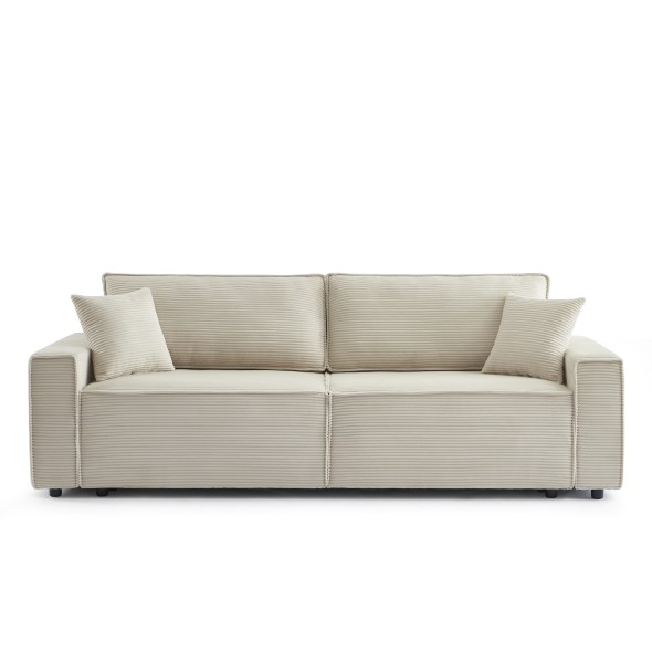 Canapé droit convertible 3 places ZOLA velours côtelé beige