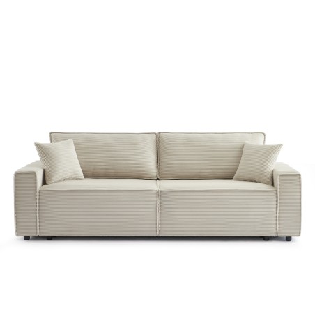 Canapé droit convertible 3 places ZOLA velours côtelé beige