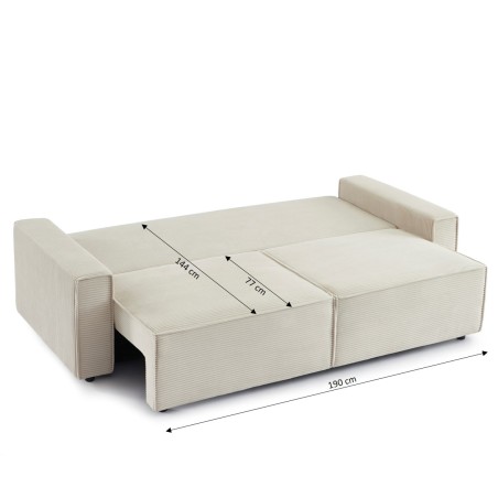 Canapé droit convertible 3 places ZOLA velours côtelé beige