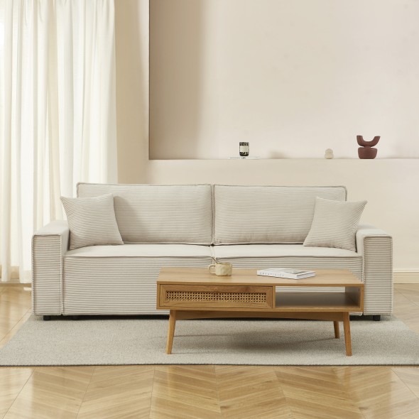 Canapé droit convertible 3 places ZOLA velours côtelé beige