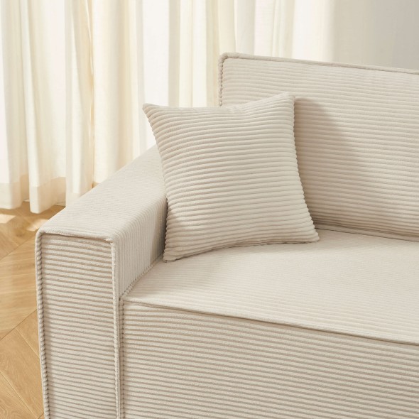 Canapé droit convertible 3 places ZOLA velours côtelé beige